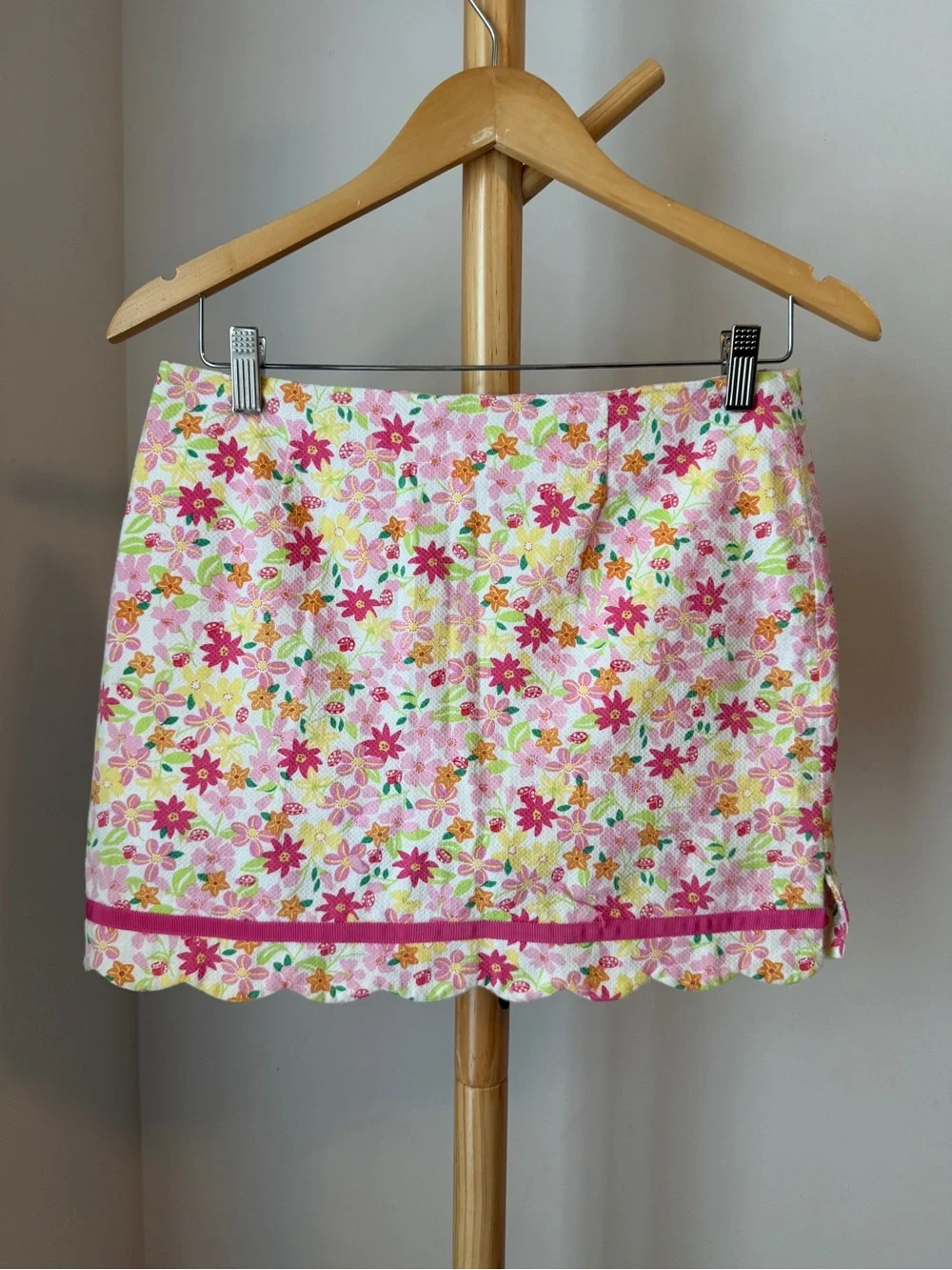 Vntg White Label Lilly Pulitzer Floral Mini Skirt Scallop Edge Skort Size 4